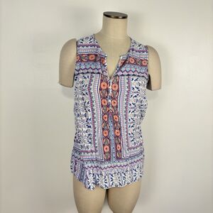 Talbots Womens Sleeveless Top Blouse Lightweight Rayon White Purple Print SZ 1XP